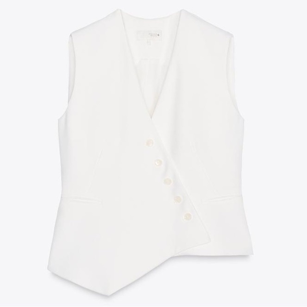 ZARA Woman Collection White Vneck Asymmetrical Sleeveless Vest Top Size M Med - Picture 4 of 13